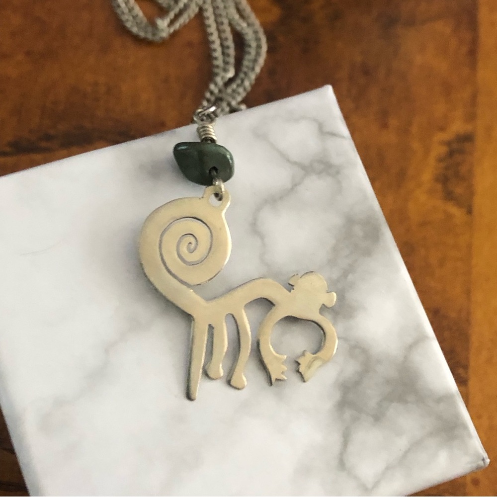Hand crafted sterling monkey green jasper recycled chain necklace